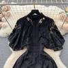 European Gold Style Embroider Ruffle Sleeve Princess Dress Lace