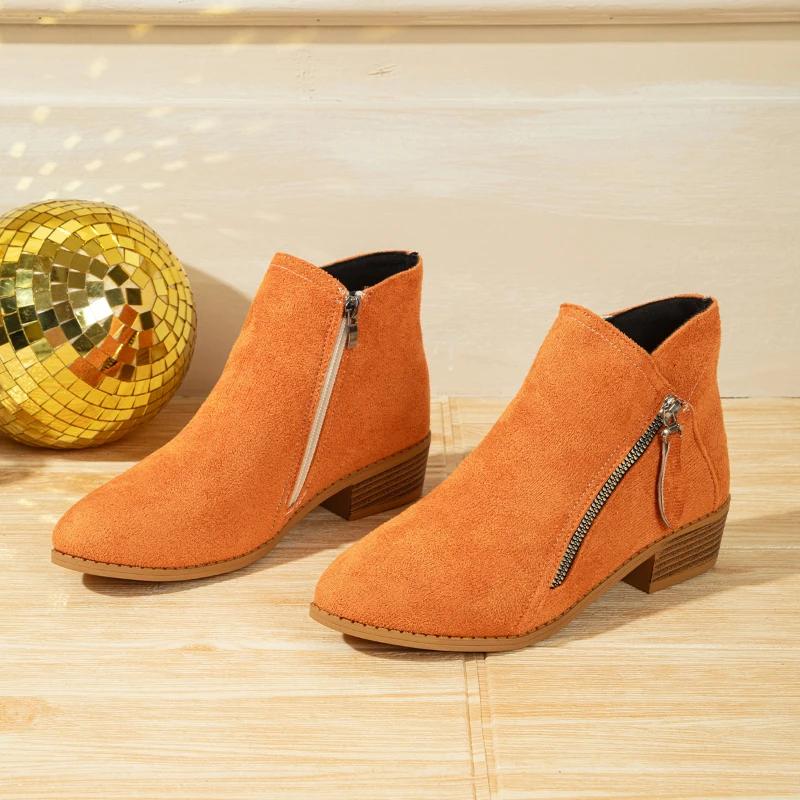 

Женские ботильоны осенние ботинки на квадратном каблуке платформа сексуальные женские туфли на высоком каблуке 2024 новая мода зимние уличные повседневные ботинки 43 оранжевый