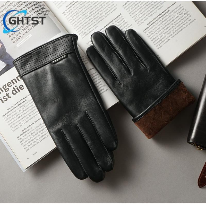 Men Genuine Spring Gloves Leather Gloves Touch Screen Black Real Sheepskin Thin Driving Gloves Business Brown Glove