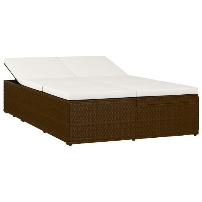 Chaise longue convertible - VIDAXL - Marron - Résine tressée - Dossier réglable - 2 en 1