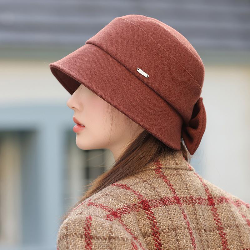 Autumn and Winter Hat Femininity Bucket Hat Bow Bucket Hat Casual Warm Basin Hat