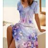 Summer Fashion Women's V Neck Short Sleeve Beautiful Flowers Printed  Dress Sex Short Skirt Dresses