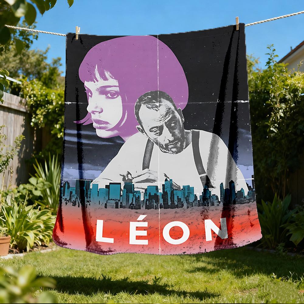 1pc Leon Movie Poster Outdoor Flannel Blanket, Cozy & Warm Soft Te Playful Design, Napping Camping,