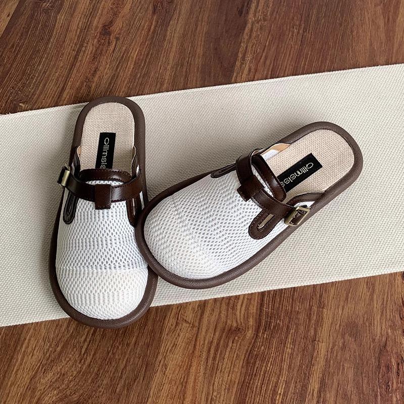Boken shoes summer breathable mesh shoes one foot pedal linen bag head half slippers women wear lazy cool slippers in summer