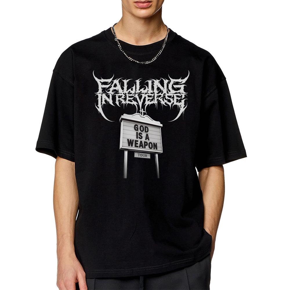 Falling in Reverse God Is A Weapon Tour Trička 2025 Módní Krátký Rukáv Bavlna Letní Trička Hip Hop Pánské Oblečení Unisex Tričko