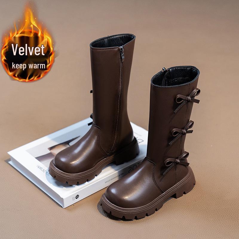 2025 Girls' High-Top Long Boots: Stylish Autumn/Winter Princess Boots with Plus Velvet Cotton
