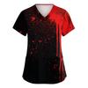 Women's V-Neck Short Sleeve Scrub Top with Pockets Halloween Print Uniform for Work
