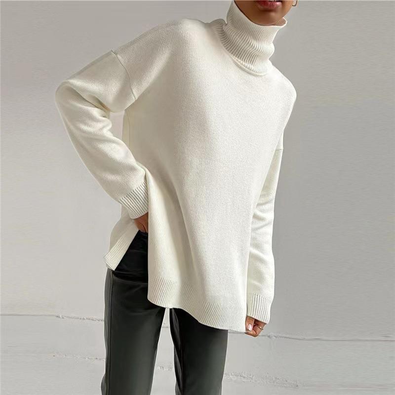 TIFICY Women's Fashion Casual Fall Winter Solid Color Print Long Sleeve High Neck Sweaters