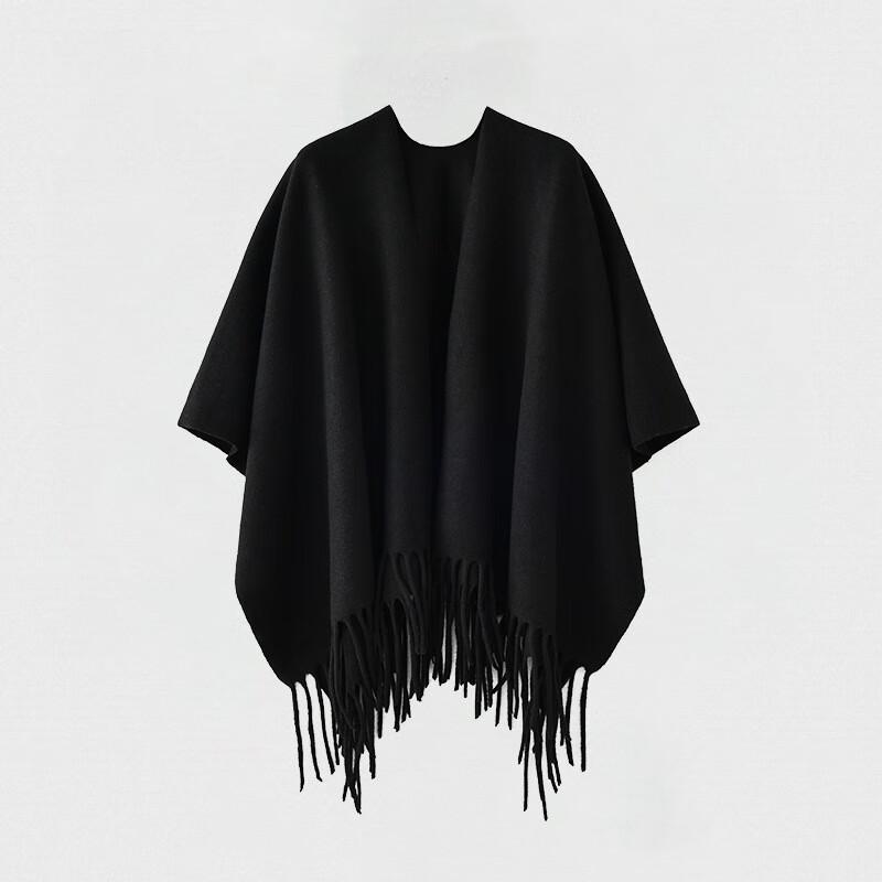 Autumn Winter Wool Blend Split Hem Cape Shawl