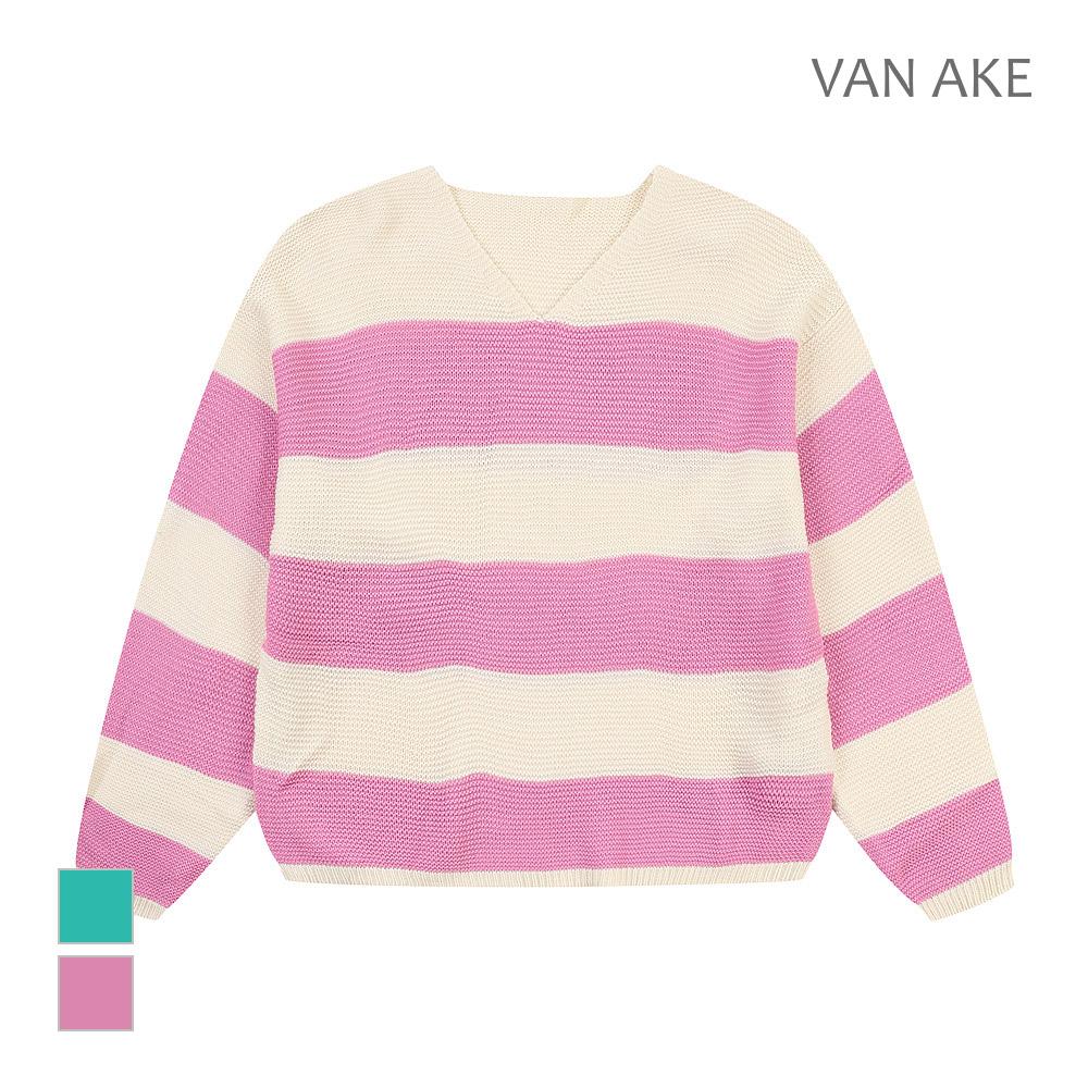 VANAKE V-Neck Two-Tone Pattern Knit_Vb35Ktq301Z