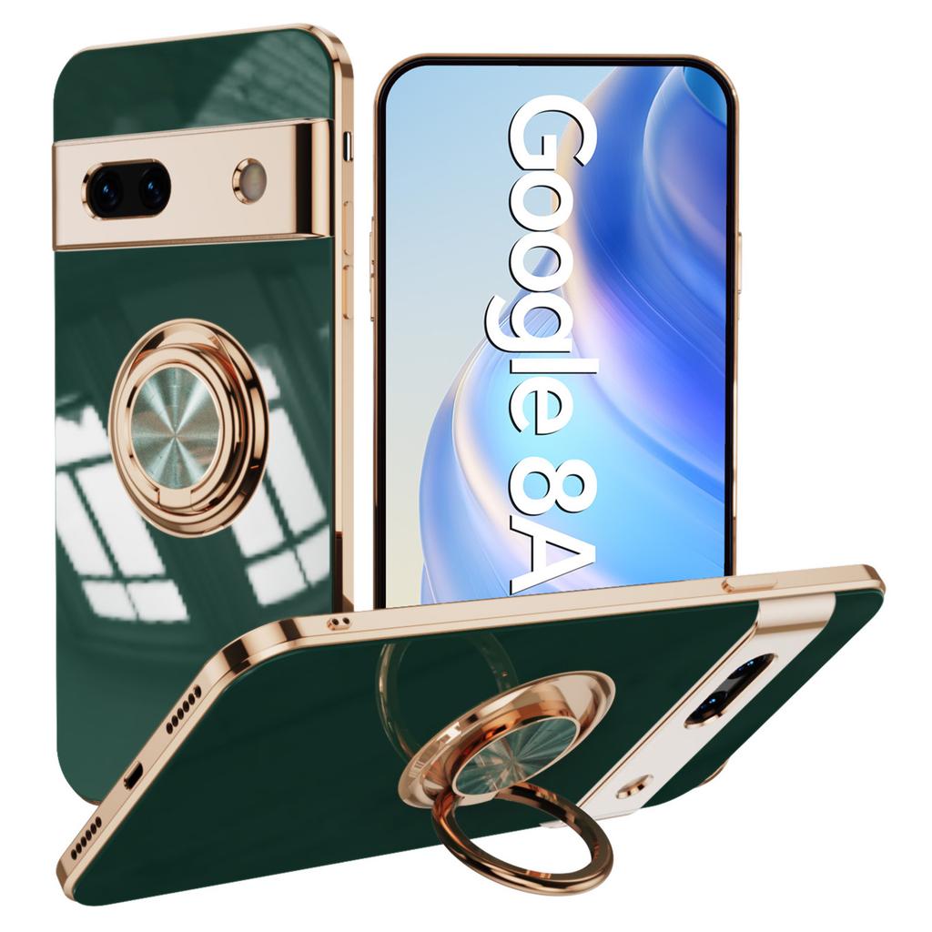 For Google Pixel 8a Case Precise Cutouts 6D Electroplating TPU Phone Cover with Ring Holder