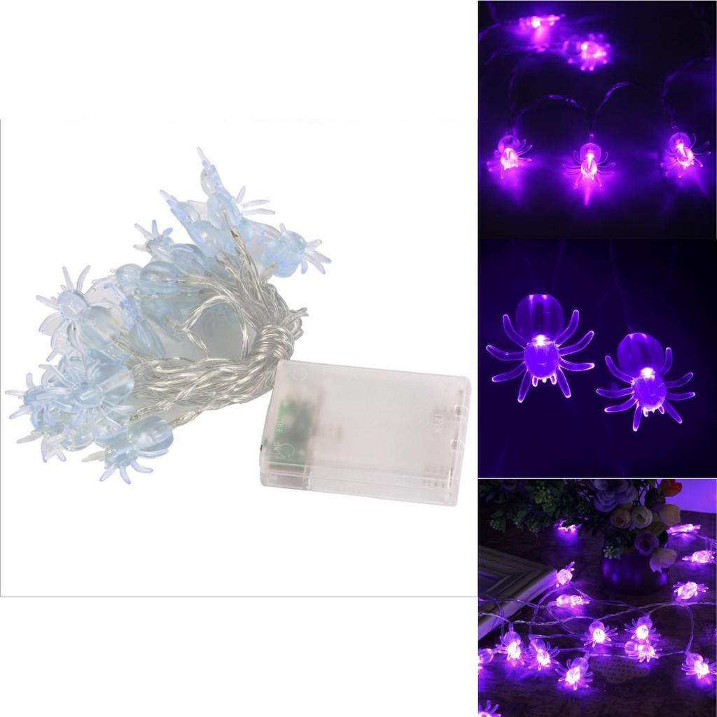 Premium Quality Purple Led String Lights Featuring Bats And Spiders For Halloween
