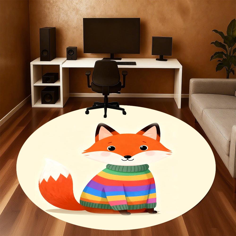 1pc fox rainbow sweater Round Chair mat Area Rug - Non-Slip, Floor Mat for Office, Bedroom, and Indoor Decor -Gift c1125003
