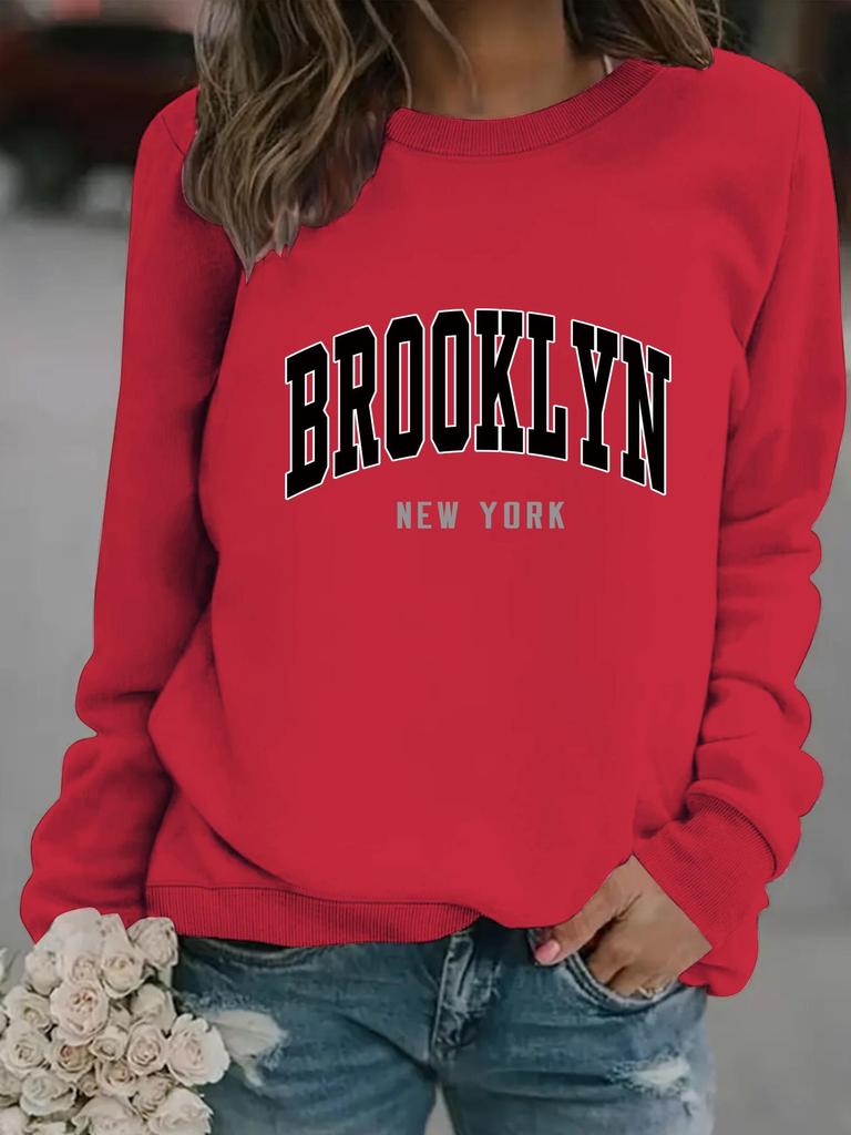 Autumn/Winter Women's Casual Long-Sleeve Round Neck Letter Print Pullover Hoodie