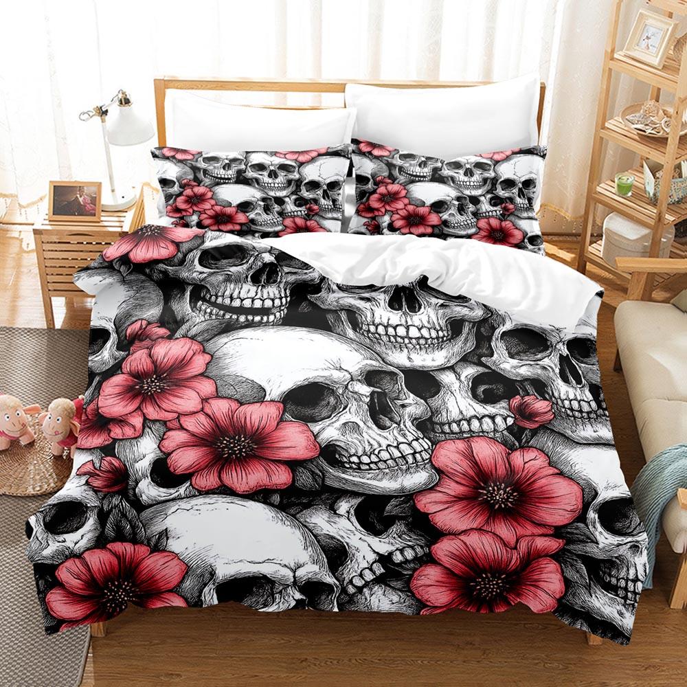 Happy Halloween Bedding Set 3D Digital Printing Skull Comforter Cover Set (No Core) Duvet Cover Set Halloween Decor Eusingle 135x200cm