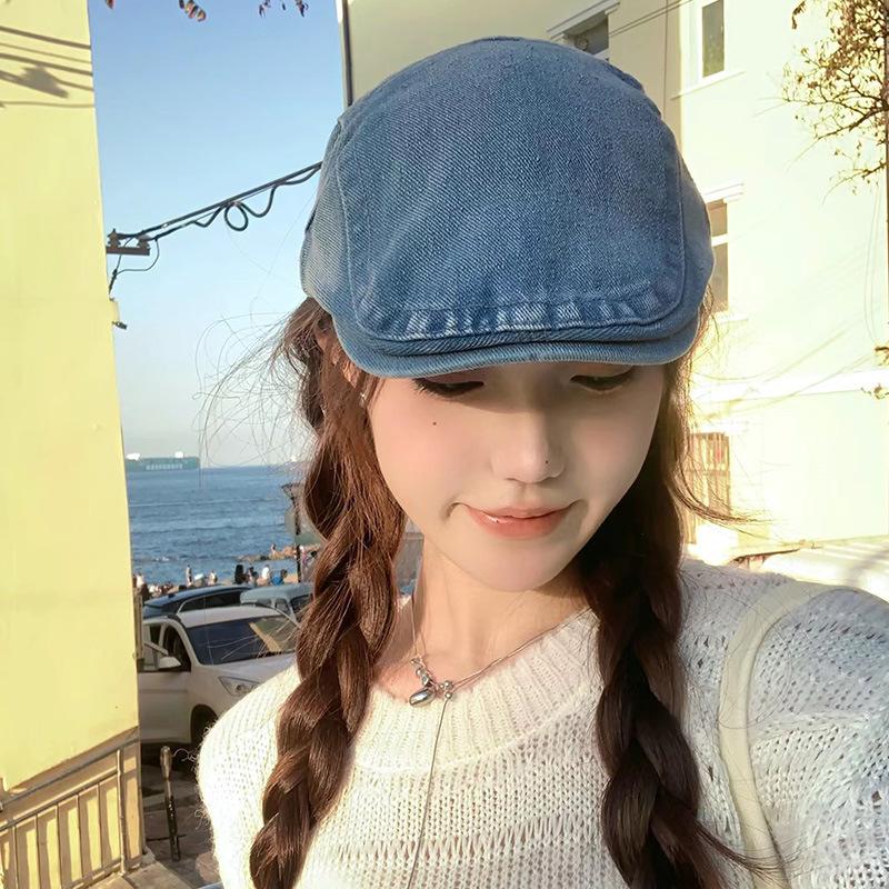 Retro cowboy forward hat women's big head circumference British octagonal painter hat fashionable and versatile new newsboy hat men