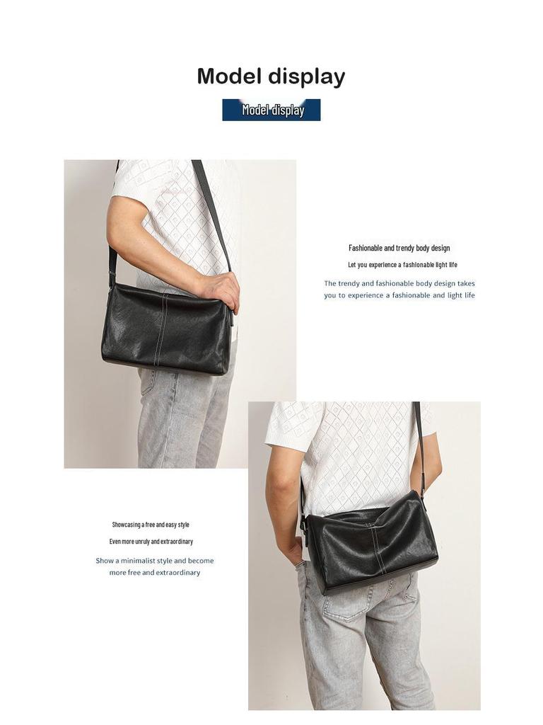 Men's Genuine Leather Crossbody Shoulder Bag - Soft Cowhide Backpack, Casual Horizontal Design