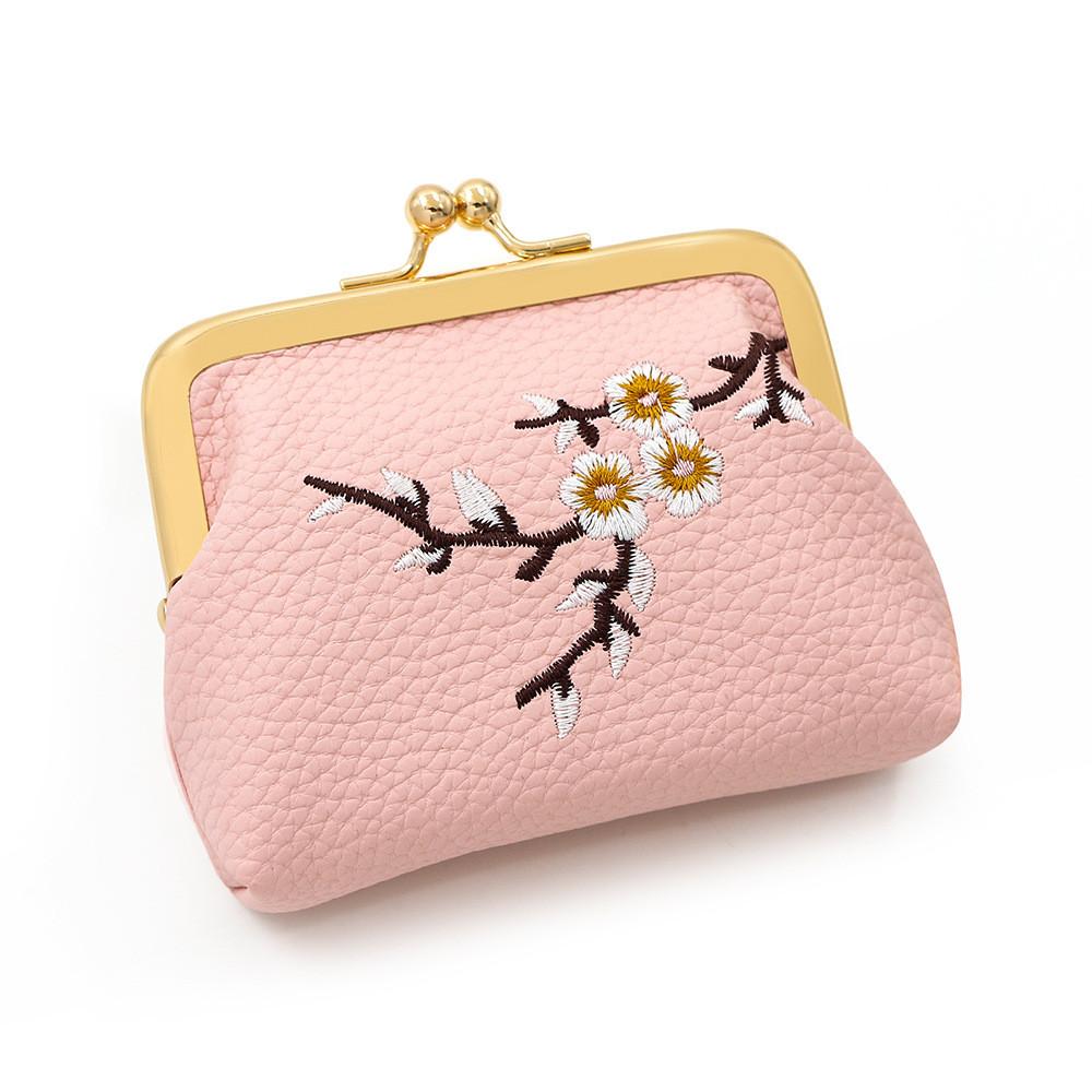 Chinese Style Embroidered Coin Purse With Flower Pattern For Women Daily Use розовый
