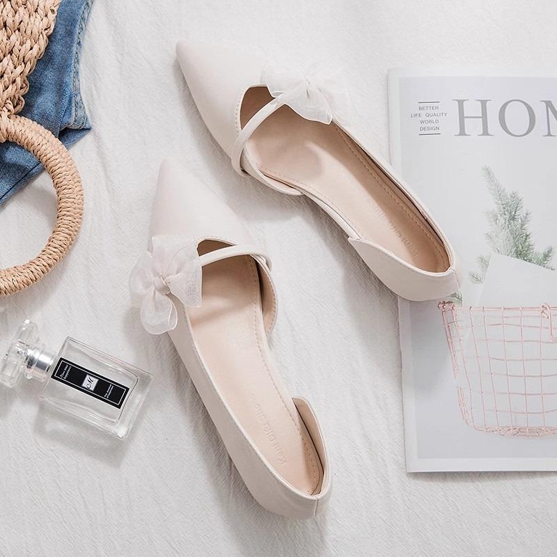 

Fashion 2025 Summer New Slip on Women s Flats Pointed Toe Print Plus Size Versatile Shoes Daily Fashion String Bead Bow Tie Floral Flats 35