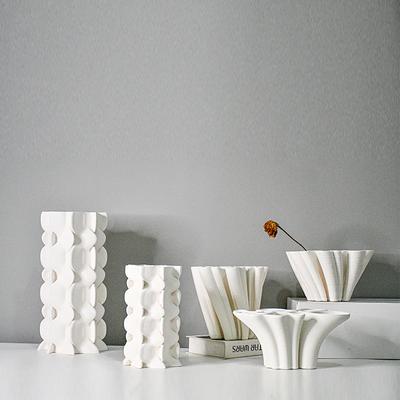Geometric Ceramic Vase Three-dimensional Fold Pattern Petal Flower Vase Flower Pot Decorative Ornament Home Decoration