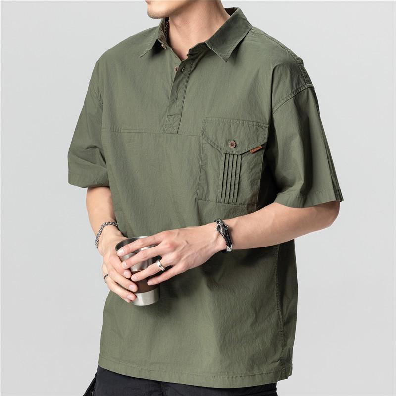Men'S Polo Shirt Japanese Trendy Brand Solid Color Loose T-Shirt Lapel High-End Casual Boys Short Sleeves
