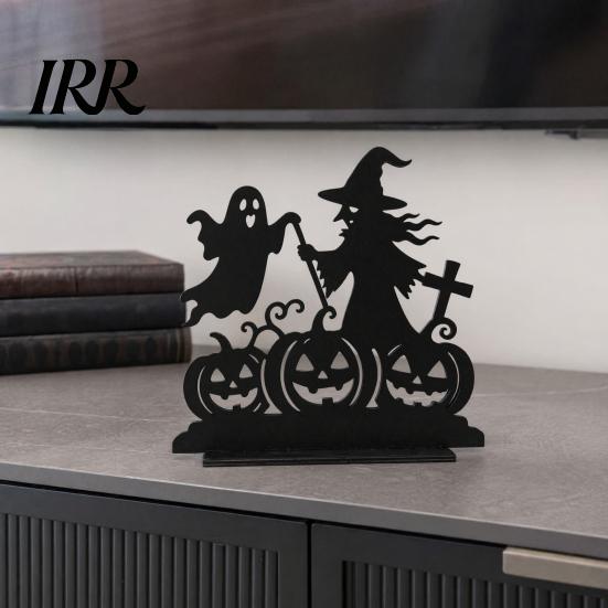 Black Cat Halloween Ornament Witch Wooden Table Centerpiece, Spooky Castle Standing Durable Silhouette Tabletop for Party, Desk Tiered Tray