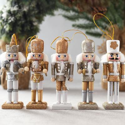 5 Pcs Wooden Nutcracker Soldier Christmas Decoration Christmas Nutcracker Figures Ornaments for Christmas Tree Figures Gifts