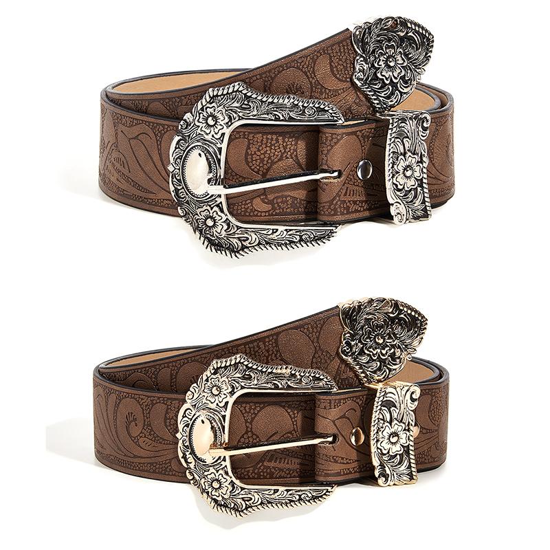 Girls Daily Brown Texture Niche Pin Buckle Belt Special Printed Pattern Belt Unisex