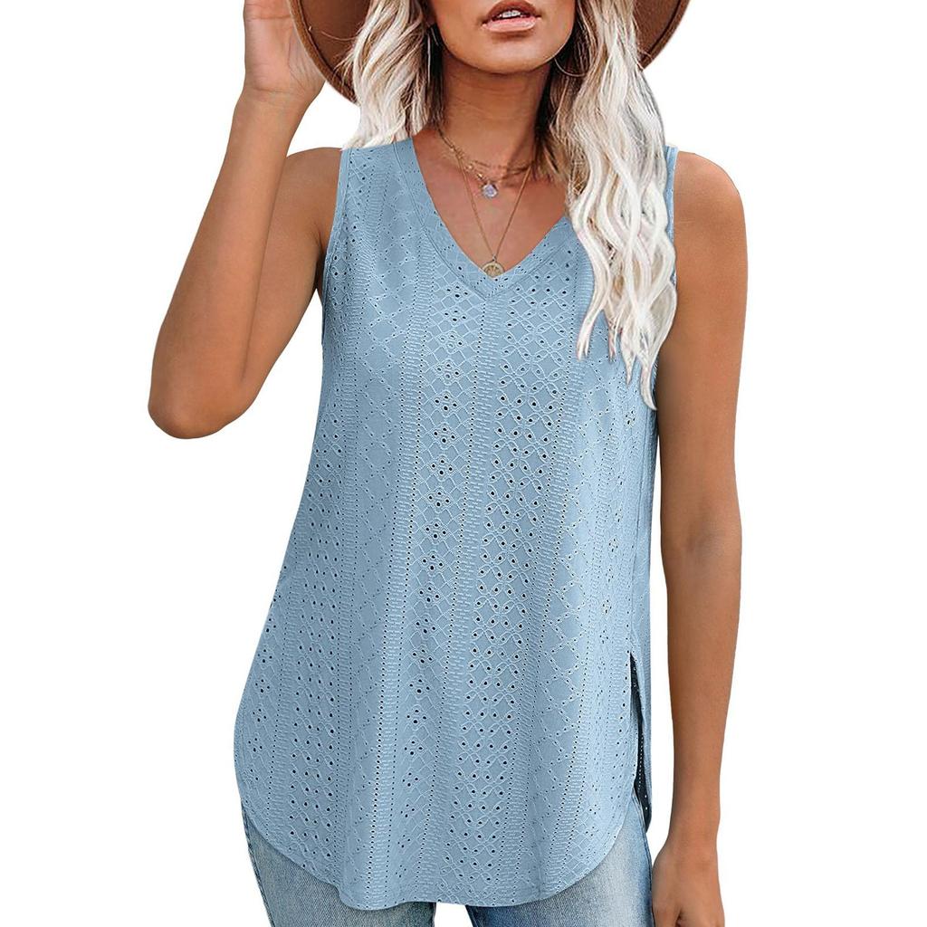 Women's Sleeveless Vest With Scoop Neck Loose Casual Summer Flowing Top Vest