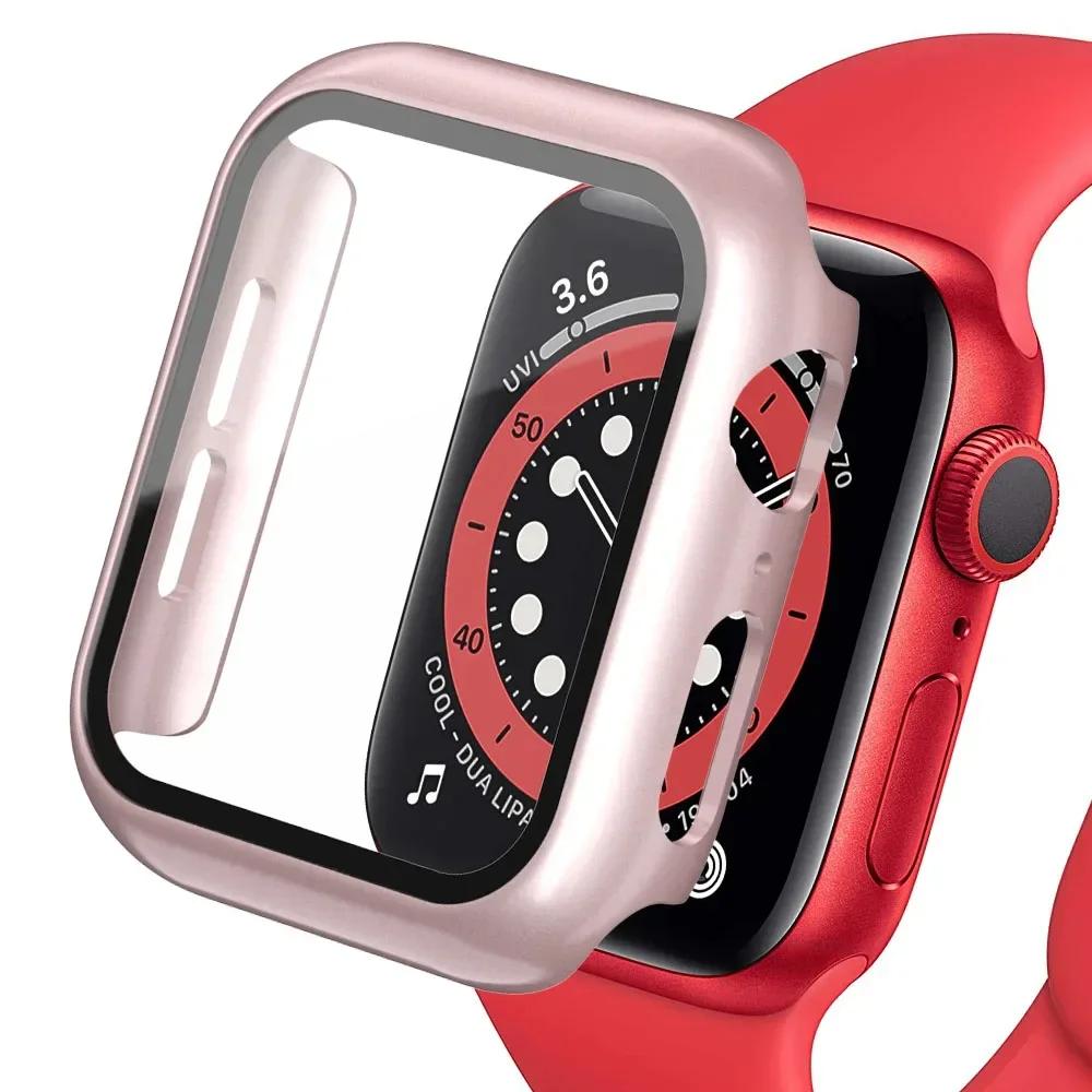 Tempered Glass+cover For Apple Watch 9 8 41mm 45mm 42mm 38mm PC Bumper Screen Protector Case iWatch Series 7 6 5 4 Se 44mm 40mm