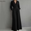 ZANZEA Tute Casual da Donna con Collo a Revers, Maniche Lunghe, Vestibilità Larga, Gamba Larga