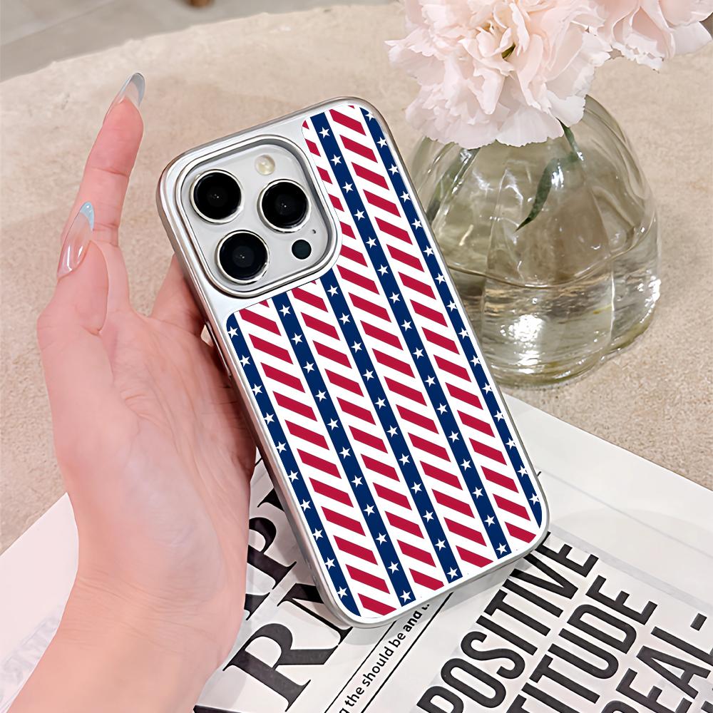 Red Blue Stripe Mobile Phone Case for iPhone 17 16 15 14 13 12 11 Air Pro Max Plus Silver Plating Colorful Cover Luxury Pretty