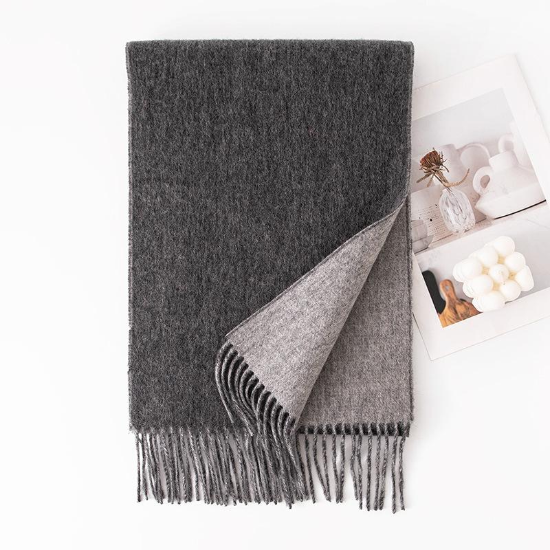 Lamb Wool Solid Color Large Scarf Autumn and Winter New Double Sided Wool Scarf Versatile Thickened Warm Shawl Dual Use
