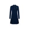 Polo Solid Pleated Mesh Polo Collar Low Waist Long Sleeve Dress Women Dress Navy-Blue 313950842-003