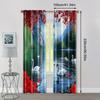 2pc,  Curtains The picturesque forest_ Swan Lake_ seagulls_ fish_ and red blooming flower party Versatile 100% Polyester,Without