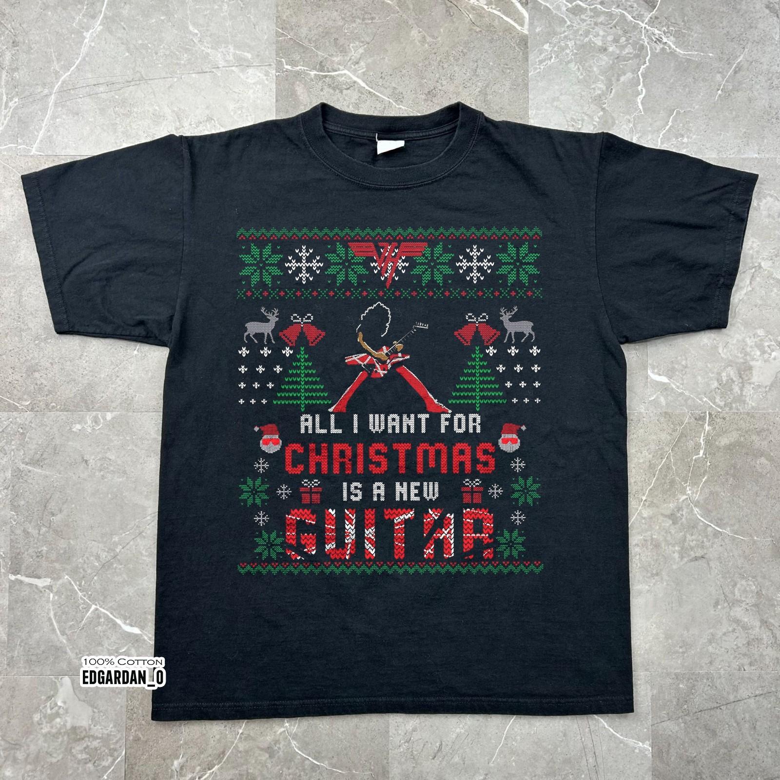 Eddie Van Halen Guitar Ugly Christmas Black Unisex T-shirt Size S-5XL S