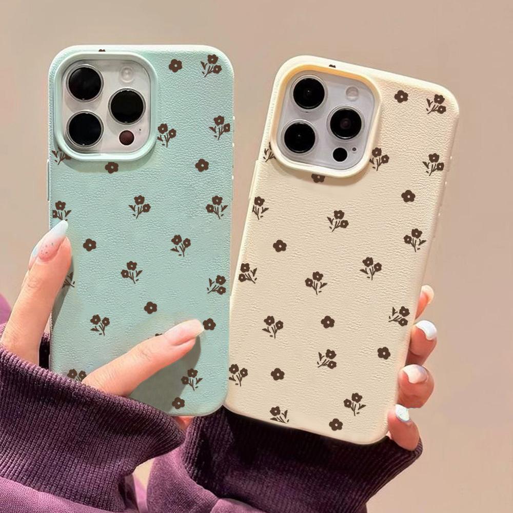 Applicable To iPhone17 Pro Max French Small Floral Leather Pattern Mobile Phone Protective Case 17/16 Large Hole 15 Cute