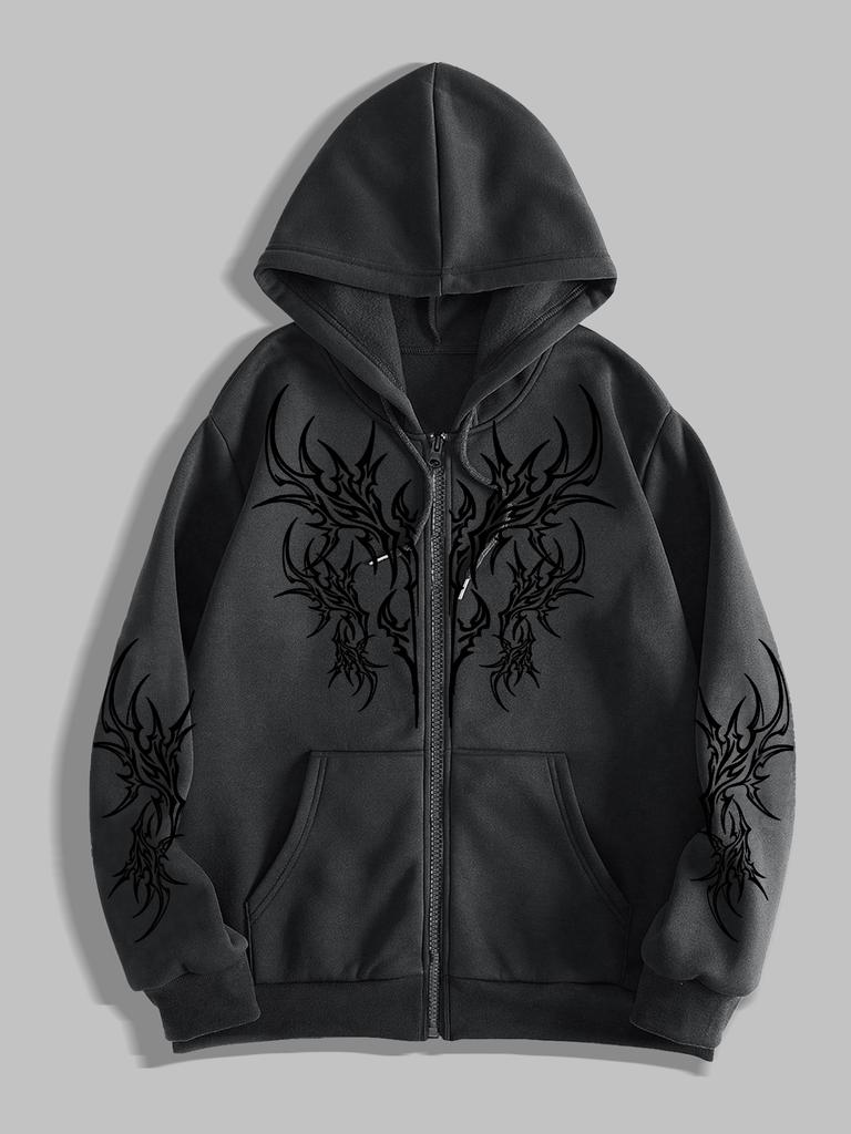 Herren Gothic Bedruckte Hoodies Lässig Langarm Herren Reißverschluss Hoodie Y2K Langarm Sweatshirts Pullover Oberteil