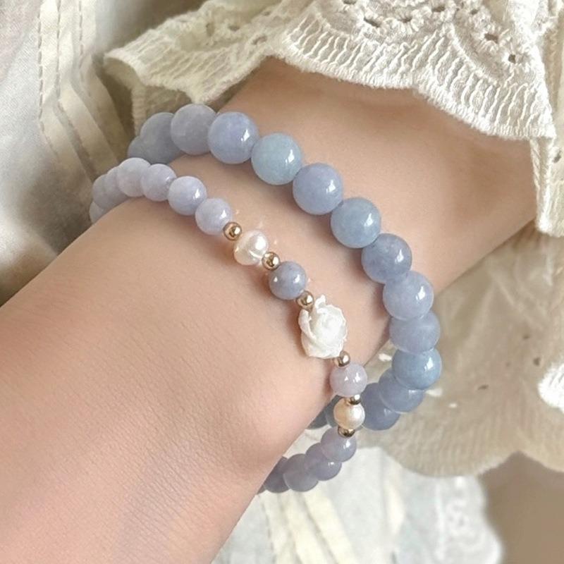 Aquamarine Camellia Natural Shell Bracelet Female High-value Student Girlfriend Bracelet Niche Design Jewelry