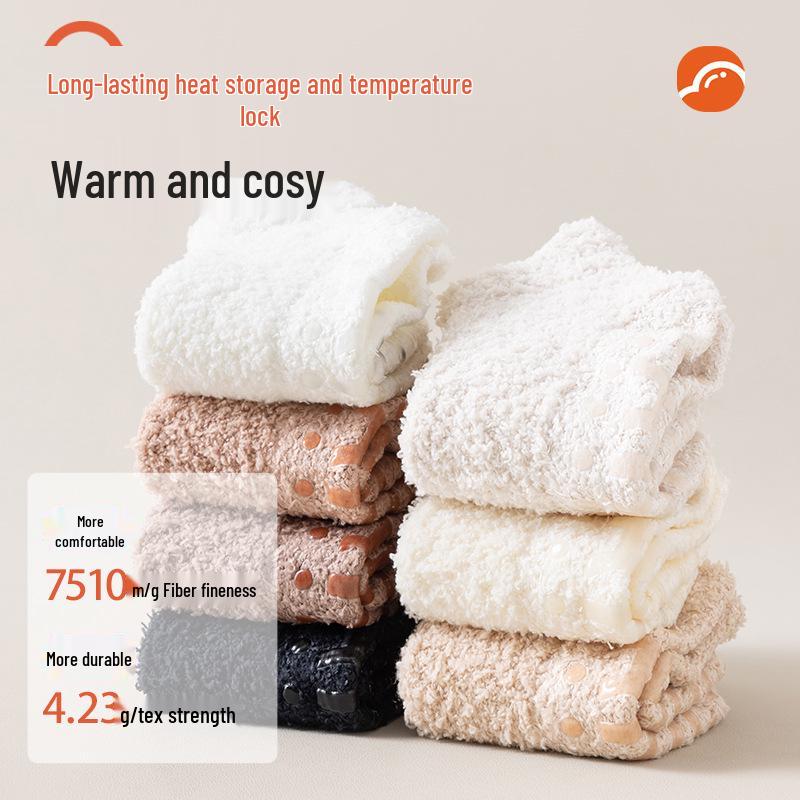 Women's Coral Fleece Non-Slip Short Socks - Autumn & Winter Casual Floor Socks with Dot Soles
