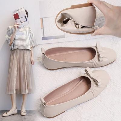Weiches Leder weiche Sohle Doudou Schuhe Damen 2025 Herbst neu Schleife mit Rock flacher Boden flacher Ausschnitt ein Pedal Damenschuhe