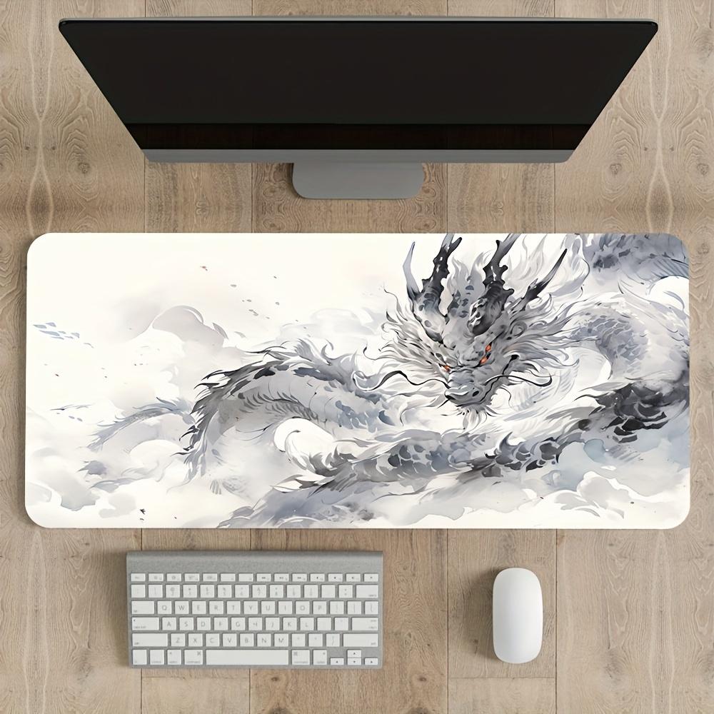 Stylish Black  White Abstract Dragon Gaming Mouse Pad NonSlip Rubber Base Stitched Edges Smooth Desk Mat for Office