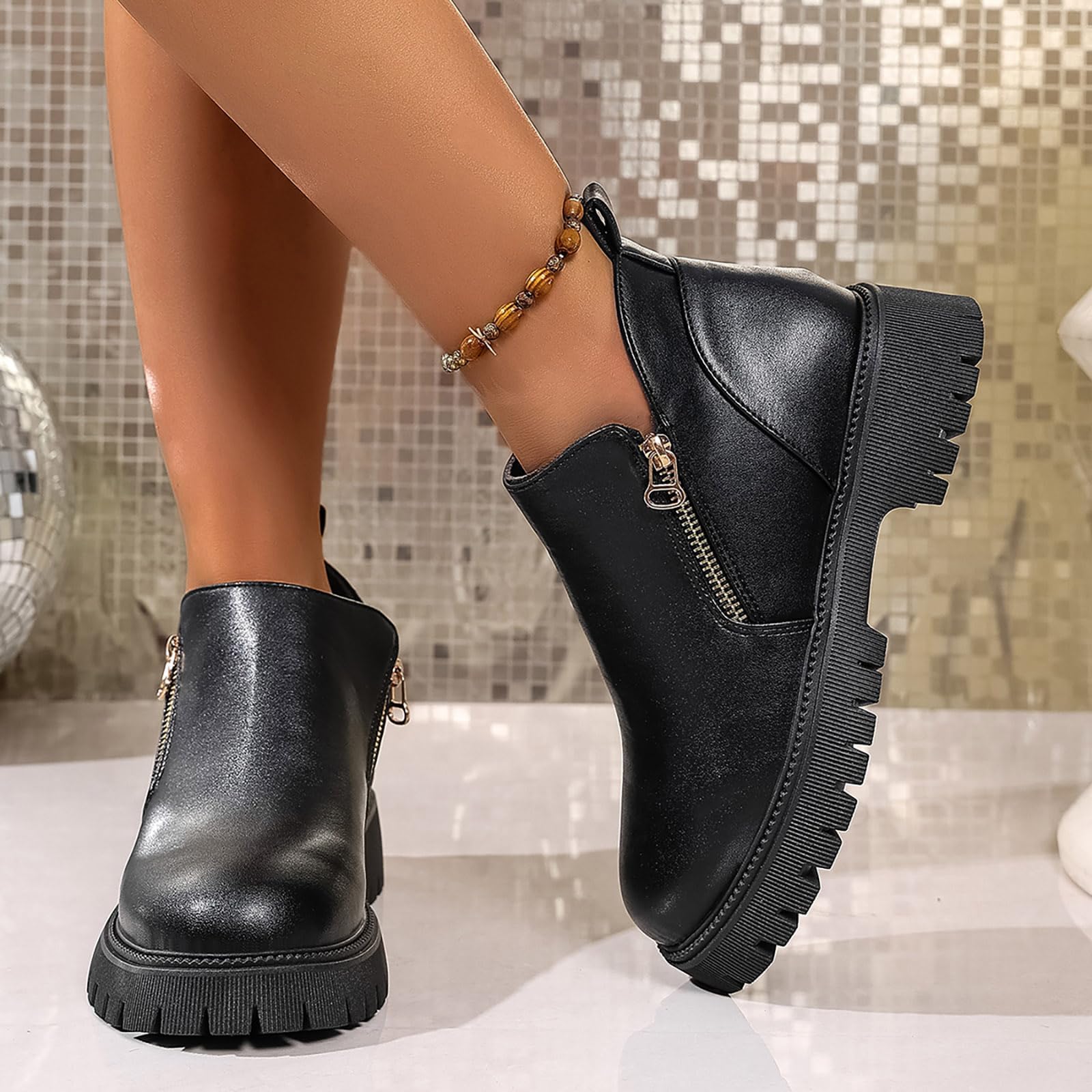 

Ladies Casual And Fashionable British Elegant Color Flat Bottomed Low Heeled Short Boots 43 чорний