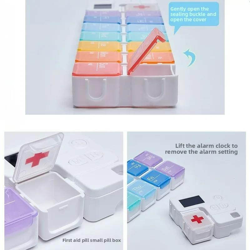 Pill Organizer with Medicine Reminder Alarm Weekly Large Capacity Vitamin Box Organizer AM PM Daily Travel Medication Box