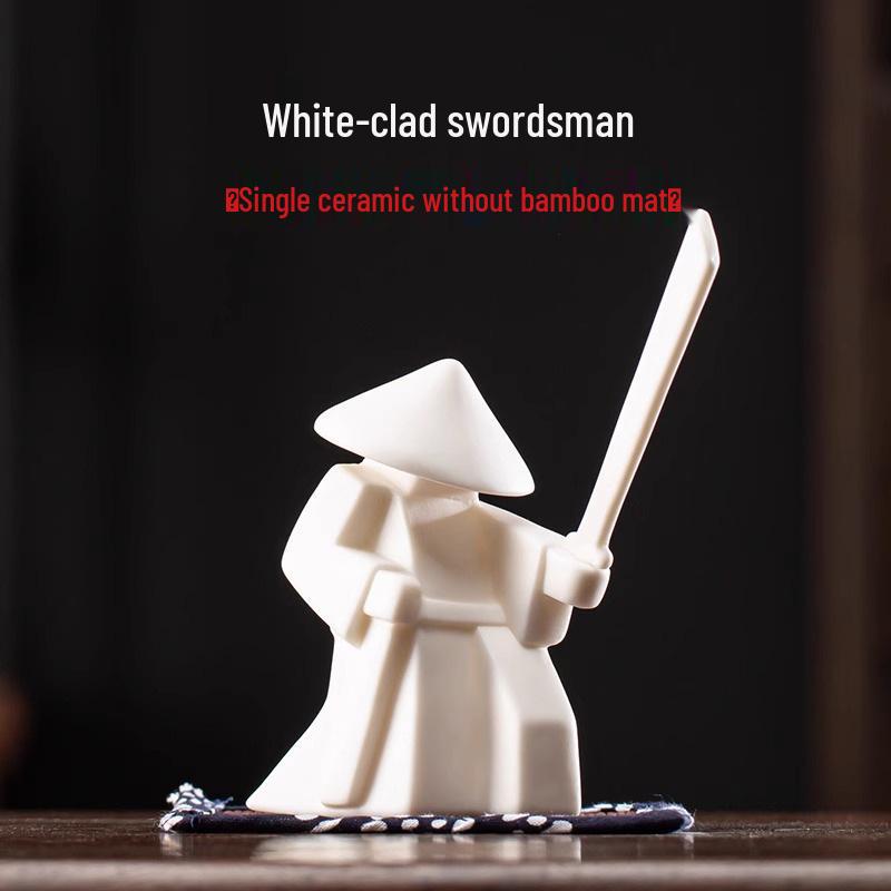 Ceramic Swordsman Incense Holder: Creative Sword-Dancing Ornament & Stick Burner Base