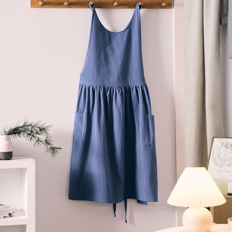 Japanese Korean Style Cotton Linen Apron with Custom Logo for Gardening, Cafe, and Kitchen Use