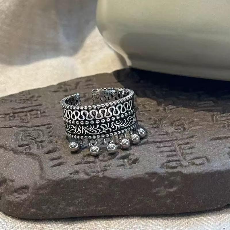Adjustable Vintage Lace Fringe Ring Women Men Boho Ethnic Style Statement Jewelry