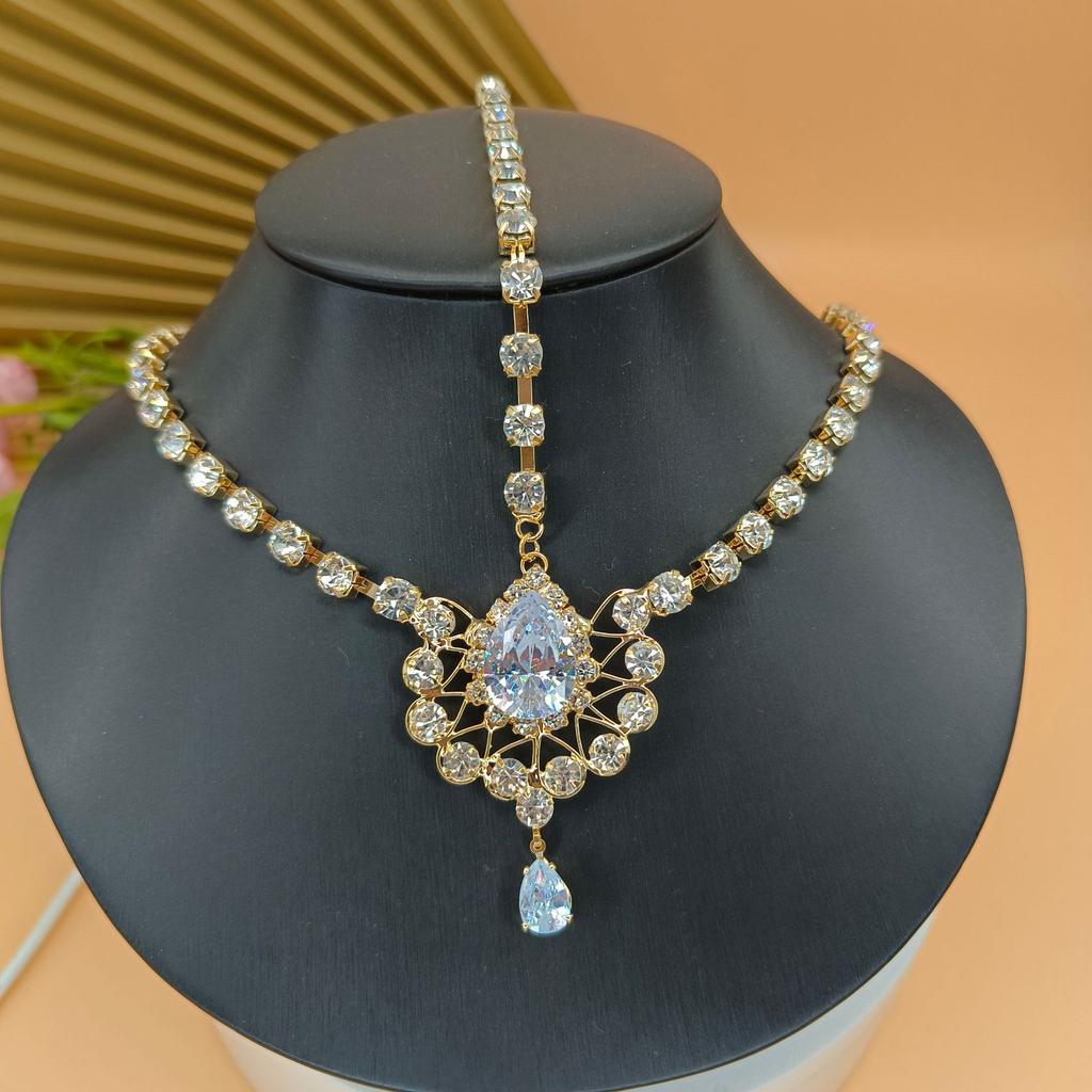 Multi-layer Forehead Chain Ethnic Style Zircon Water Drop Party Rhinestone Gold Headdress