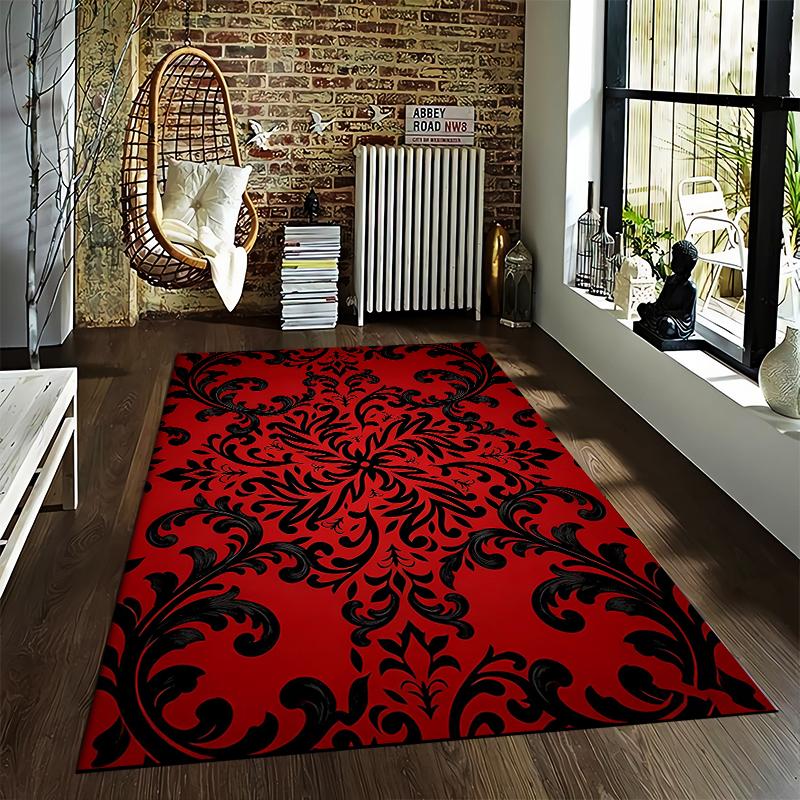 Luxurious Red and Black Floral Pattern Carpet for Living Room Decor Suitable for Use As an Anti-slip for Living Room Bedroom Sofas