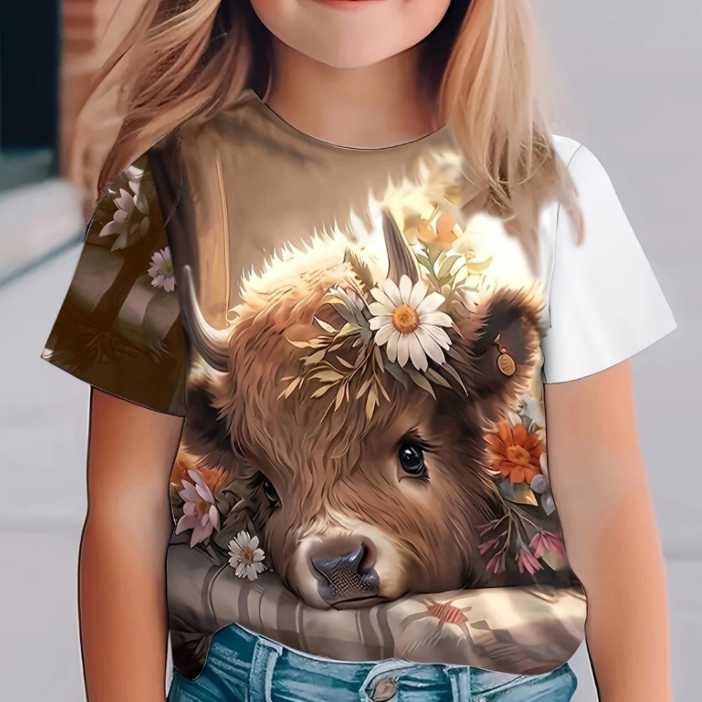 Children's Clothing Girl T-Shirt Short Sleeve Child T-Shirt Cute Animals Print Casual Round Neck Girl Tops Kids Summer Clothes